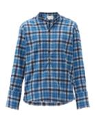Matchesfashion.com Greg Lauren - Studio Raw-edged Checked Cotton-flannel Shirt - Mens - Blue