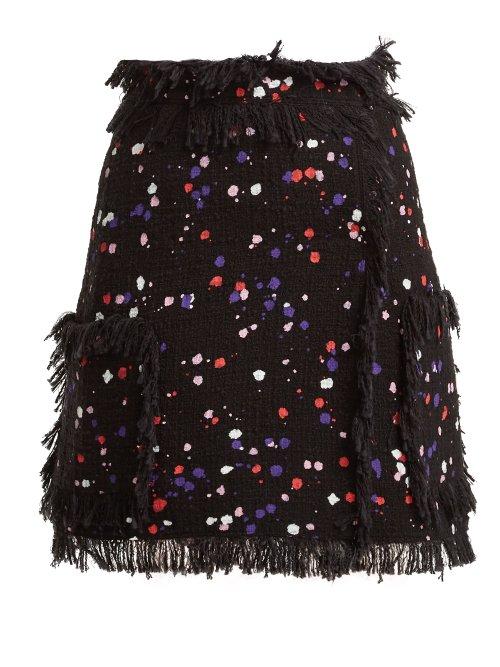 Matchesfashion.com Msgm - Printed Cotton Blend Skirt - Womens - Black