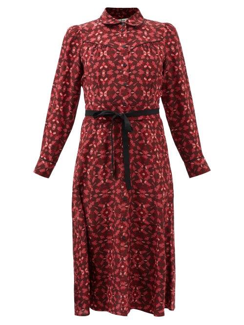 Cefinn - Tierney Printed Silk Crepe De Chine Shirt Dress - Womens - Red