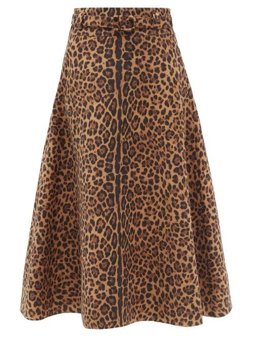 Ladies Rtw Valentino - Crepe Couture Animalier-print Wool-blend Skirt - Womens - Brown