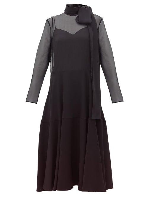 Matchesfashion.com Valentino - Pussy Bow Silk Organza And Cady Dress - Womens - Black