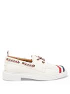 Matchesfashion.com Thom Browne - Tricolour-stripe Leather Boat Shoes - Mens - White