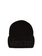 Matchesfashion.com Versace - Logo Embroidered Wool Beanie Hat - Mens - Black