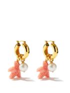 Matchesfashion.com Lizzie Fortunato - Beach Walk Pearl & Starfish Gold-plated Earrings - Womens - Pink