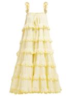 Matchesfashion.com Innika Choo - Iva Biigdres Tiered Cotton Midi Dress - Womens - Yellow