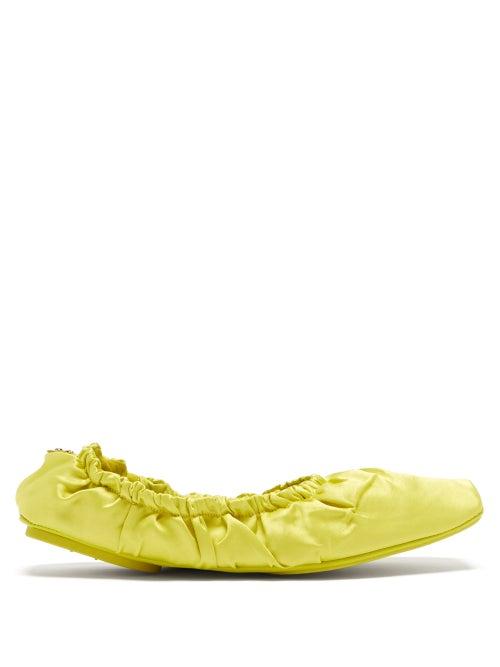 Jimmy Choo - Logo-plaque Satin Ballet Flats - Womens - Yellow