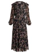 Matchesfashion.com Zimmermann - Fleeting Flounce Midi Dress - Womens - Black Print