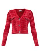 Matchesfashion.com Self-portrait - Crystal-button Wool-blend Cropped Cardigan - Womens - Red