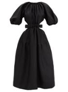 Matchesfashion.com Aje - Mimosa Cutout-waist Linen-blend Poplin Midi Dress - Womens - Black