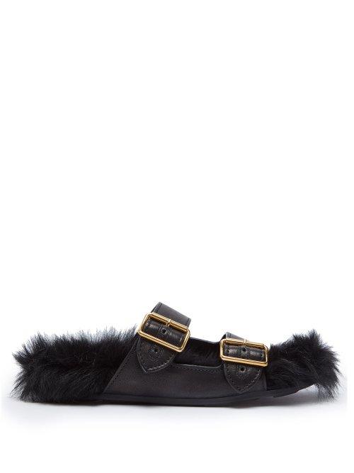 Matchesfashion.com Prada - Shearling Lined Leather Sandals - Womens - Black
