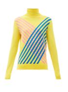 Matchesfashion.com Perfect Moment - Stripe Intarsia Roll Neck Merino Wool Sweater - Womens - Yellow
