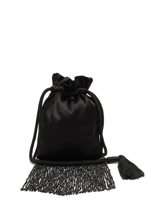 Matchesfashion.com Galvan - Beaded-fringe Satin Pouch - Womens - Black