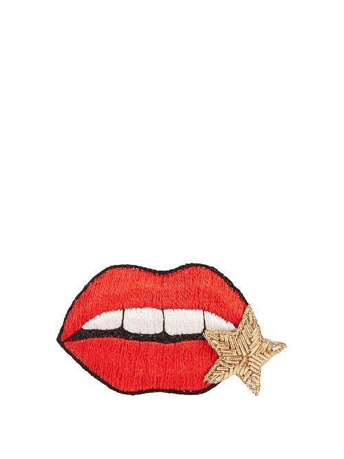 Huda Al Nuaimi Embroidered Lips Brooch