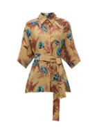 Matchesfashion.com Raey - Hawaii Floral Print Dolman Sleeve Silk Shirt - Womens - Blue Print