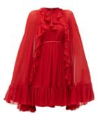Matchesfashion.com Giambattista Valli - Ruffled Cape Silk Chiffon Mini Dress - Womens - Red