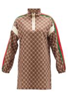 Gucci - Gg-print Web-stripe Piqu-jersey Mini Dress - Womens - Brown Multi