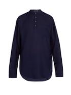 Matchesfashion.com Denis Colomb - Raj Half Button Silk Tunic - Mens - Dark Blue