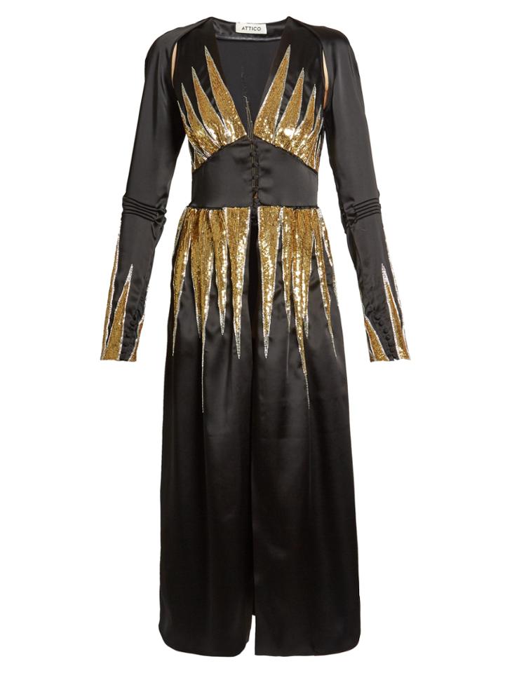Attico Suzanne Sequin-embellished Satin Dress