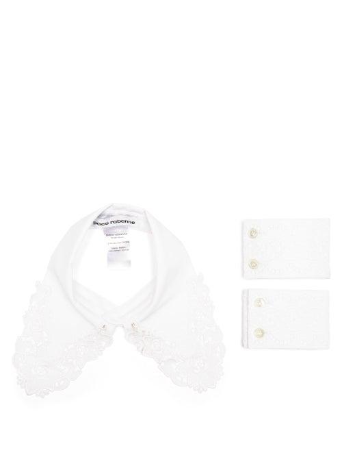Paco Rabanne - Broderie Anglaise-cotton Collar And Cuffs - Womens - White