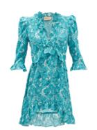 Matchesfashion.com Adriana Degreas - Ruffled Floral-print Silk Mini Dress - Womens - Blue Print