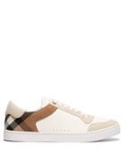 Matchesfashion.com Burberry - Reeth Checked Panel Leather Trainers - Mens - White