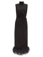 Matchesfashion.com 16 Arlington - Maika Feather-trimmed Crepe Dress - Womens - Black