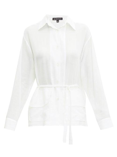 Matchesfashion.com Ann Demeulemeester - Belted Cotton-muslin Blouse - Womens - White