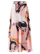 Matchesfashion.com Roksanda - Colvin Abstract-print Silk-satin Skirt - Womens - Pink Multi