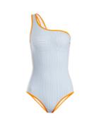 Matchesfashion.com Fendi - One Shoulder Striped Swimsuit - Womens - Light Blue