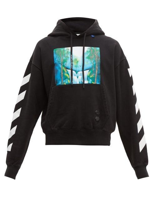 Matchesfashion.com Off-white - Waterfall Print Cotton Hooded Sweatshirt - Mens - Black Multi
