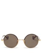 Matchesfashion.com Loewe - Leather-trimmed Round Metal Sunglasses - Mens - Brown Gold