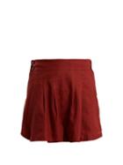 Matchesfashion.com Three Graces London - Rhoda Pleated Linen Shorts - Womens - Burgundy