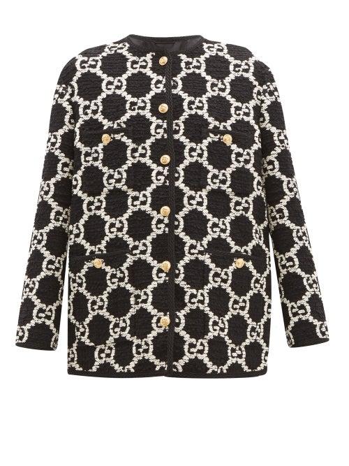 Matchesfashion.com Gucci - Gg Monogram Boucl Tweed Cotton Blend Jacket - Womens - Black White