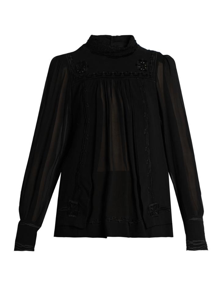 Isabel Marant Maeva High-neck Embroidered Silk Top