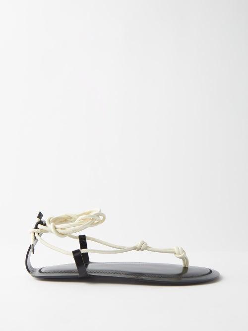 The Row - Knot Leather Wraparound-strap Sandals - Womens - White Black