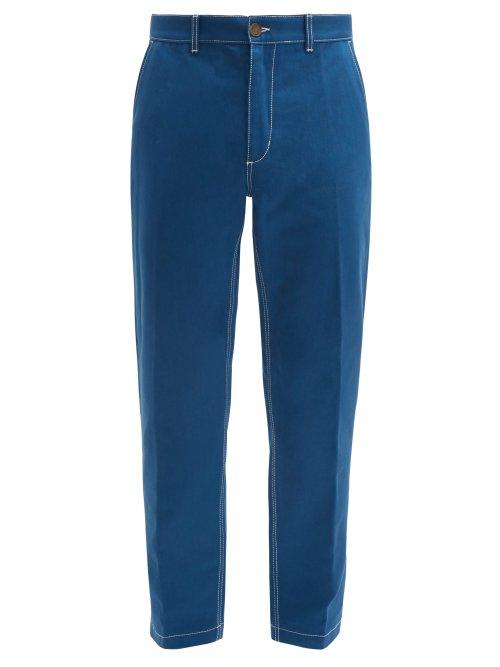 Matchesfashion.com Umit Benan - Topstitched Cotton Twill Slim Leg Chino Trousers - Mens - Blue