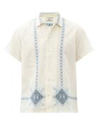 Matchesfashion.com Bode - Twin Bird Mosaic Linen-blend Shirt - Mens - Blue White