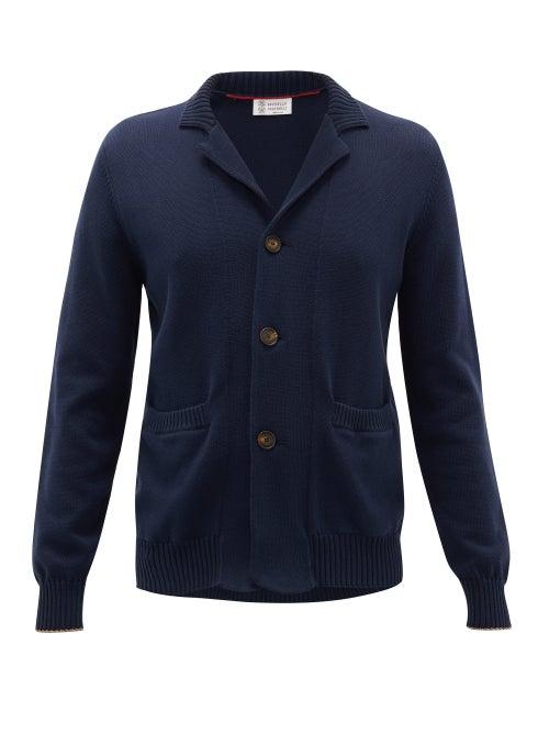 Matchesfashion.com Brunello Cucinelli - Notch-lapel Cotton Cardigan - Mens - Navy