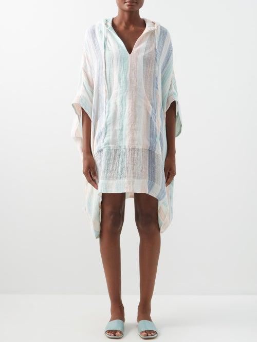 Lisa Marie Fernandez - Drawstring-hood Striped Linen-blend Kaftan - Womens - Multi Stripe