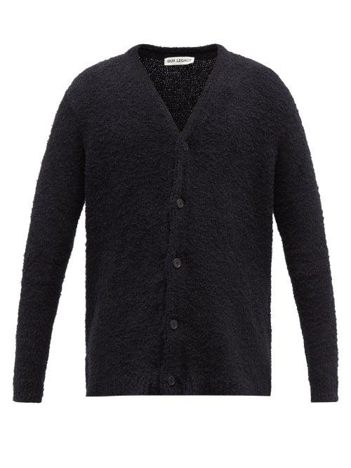 Our Legacy - Drop-shoulder Piled-cotton Cardigan - Mens - Black