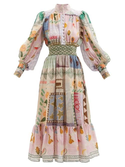 Ale Mais - X Emma Gale Printed Ramie-voile Dress - Womens - Multi