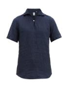Matchesfashion.com Finamore 1925 - Palma Notch Neck Slubbed Linen Chambray Shirt - Mens - Indigo