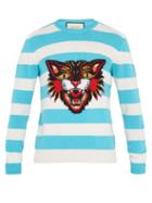 Matchesfashion.com Gucci - Angry Cat Intarsia Striped Wool Sweater - Mens - White Multi
