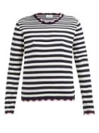 Matchesfashion.com Allude - Scalloped Trim Striped Cotton Sweater - Womens - Navy Stripe