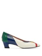 Matchesfashion.com Gucci - Axel Gg Snake Effect Leather Pumps - Womens - White Multi