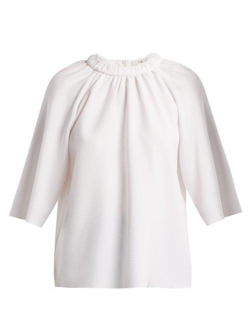 Matchesfashion.com Tibi - Mica Crepe Shirred Neck Top - Womens - White