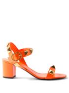 Valentino Garavani - Roman Stud Block-heel Leather Sandals - Womens - Orange