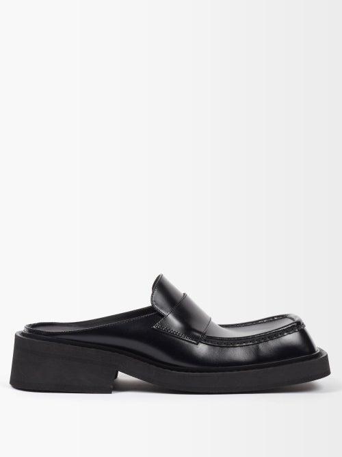 Balenciaga - Inspector Square-toe Leather Backless Loafers - Mens - Black