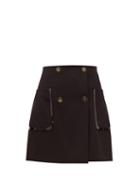 Matchesfashion.com Fendi - Monogram Button Wool Twill Mini Skirt - Womens - Black