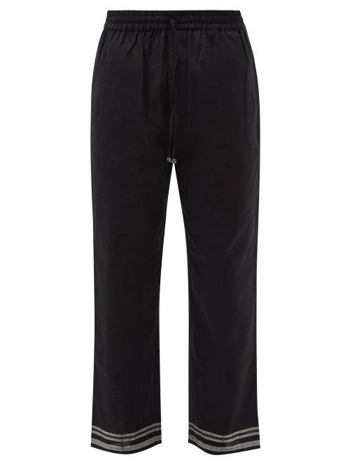 Harago - Striped Linen-blend Trousers - Mens - Black Multi